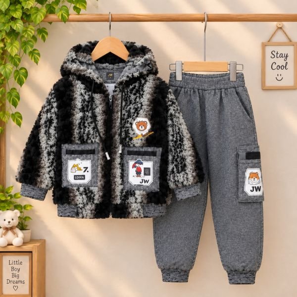 Kids Textured Fleece Jacket & Pants Set