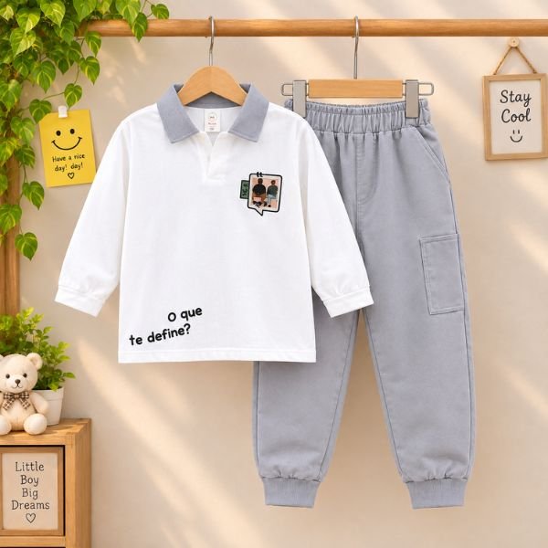 Kids Off-White & Grey Collar Tracksuit Set