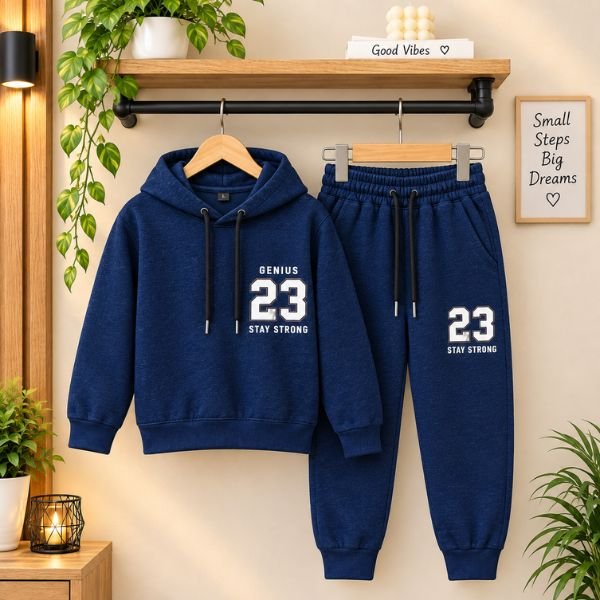 Kids Navy Blue Genius Hoodie Tracksuit Set