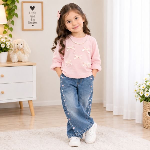 Pearl Bow Denim Set