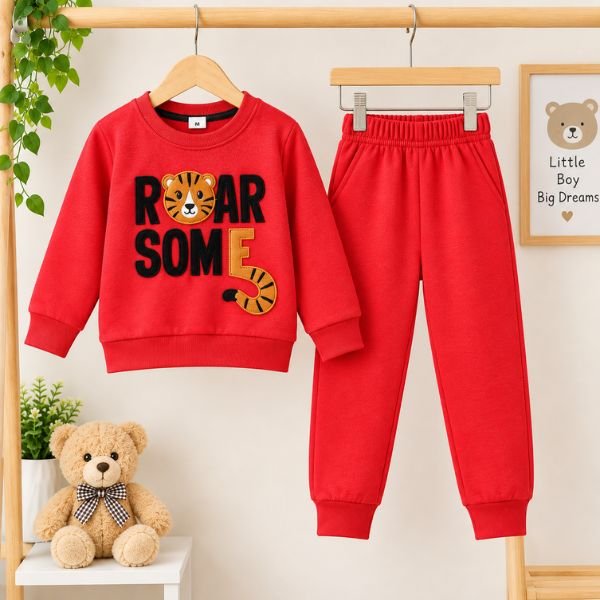 Kids Red Tiger Print Sweatshirt & Jogger Set