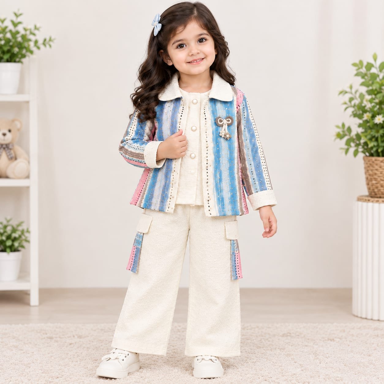 Girls' Elegant Suit & Cargo Pants Set - Image 2