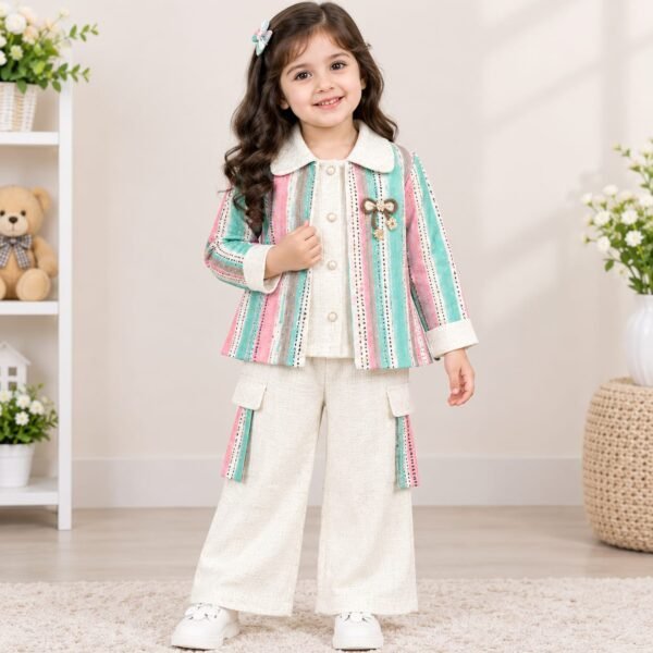 Girls' Elegant Suit & Cargo Pants Set