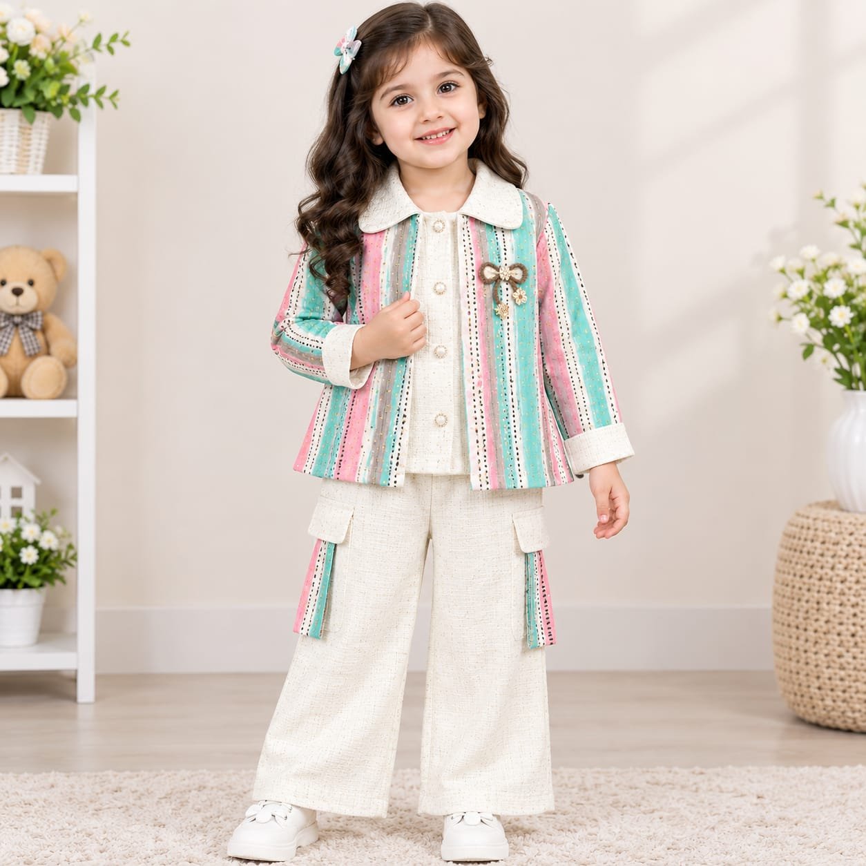 Girls' Elegant Suit & Cargo Pants Set