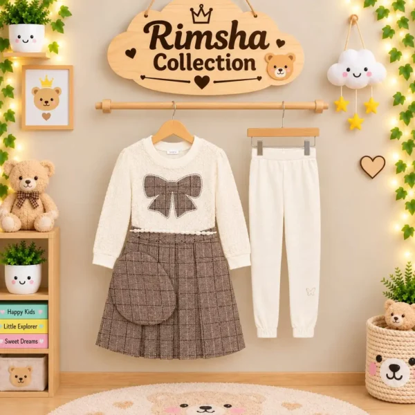 Girls Elegant Bow Frock & Trousers Set