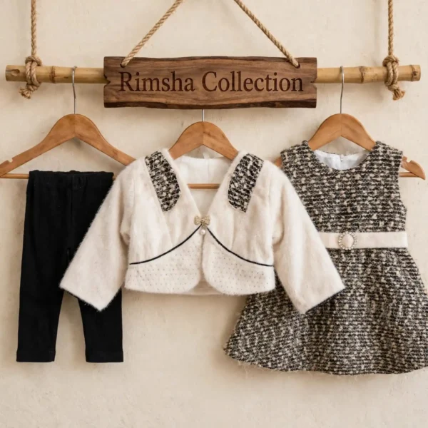 Girl 3 Piece Tweed Frock & Fur Jacket Set