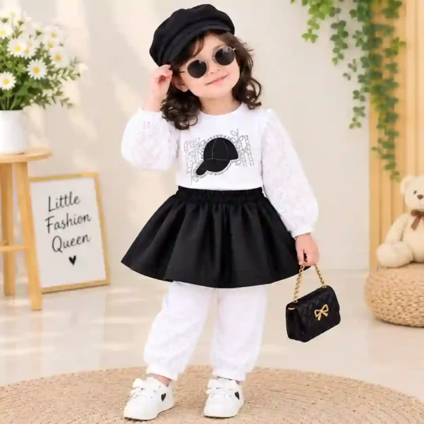 Girls Skirt Overlay Top & Trousers Set