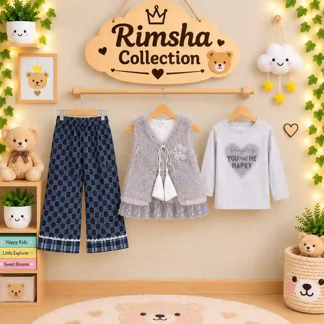 Girls Plush Vest and Printed Suit - Image 3